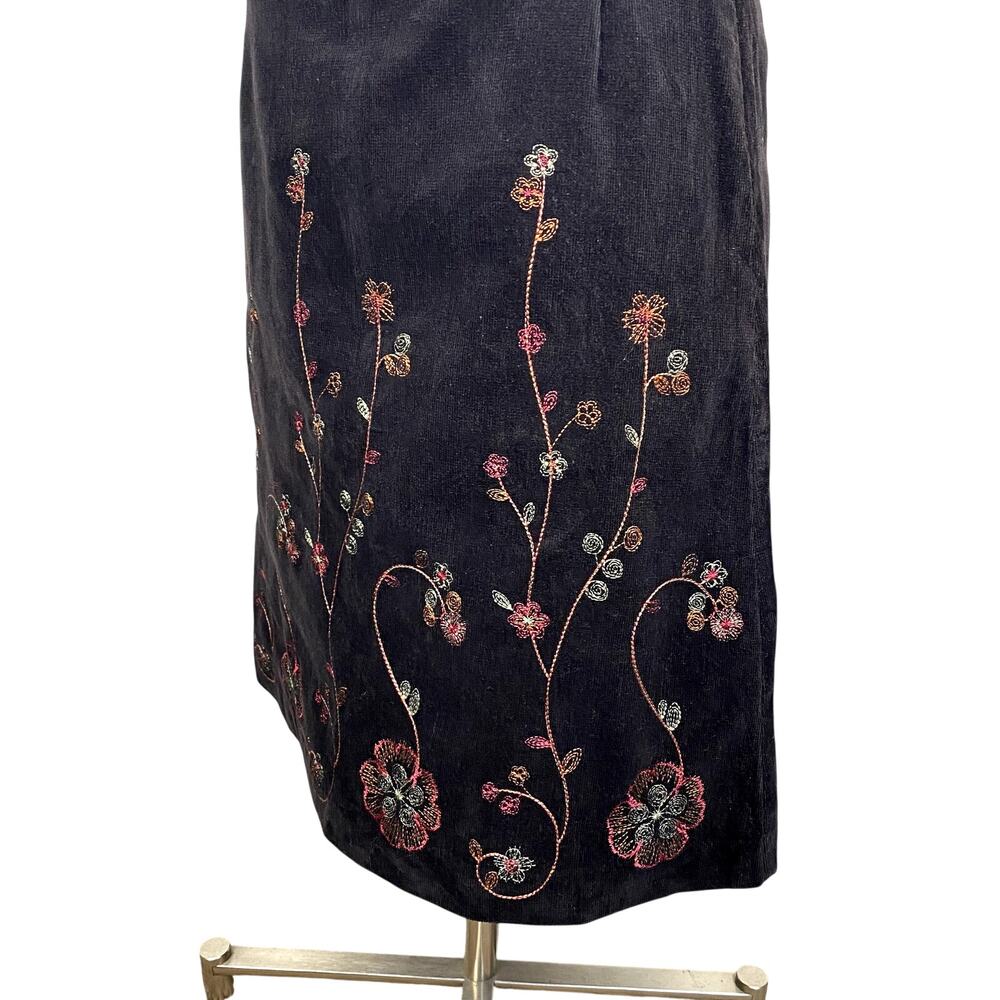 Ecologie Corduroy Embroidered Midi Skirt Cottagecore Coquette Whimsigoth Sz 6 - Picture 3 of 12